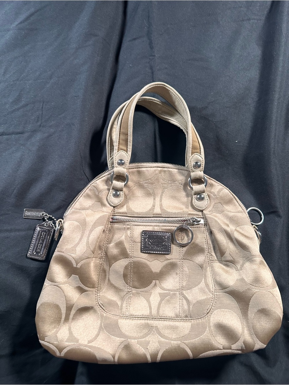 Coach Poppy Beige Bowler Satchel Handbag J1171-18708 Retro C Signature Y2K Chic